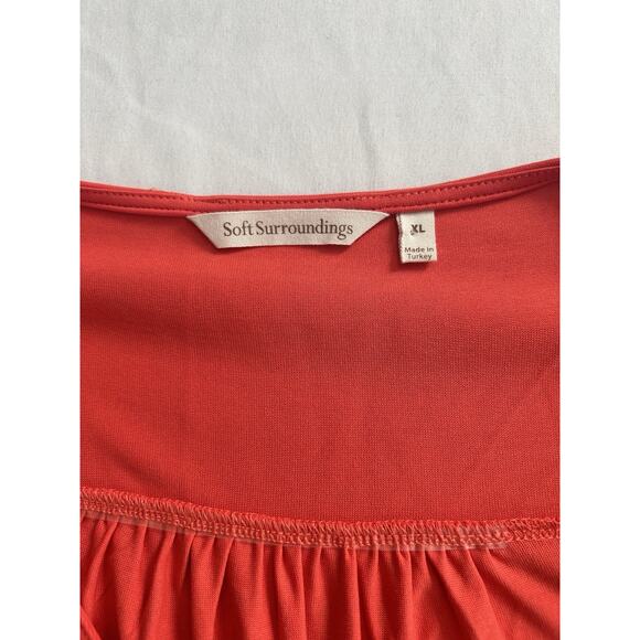 Soft Surroundings Draped Front V-Neck Blouse Womens Size XL Orange Bell Sleeve - Picture 4 of 8